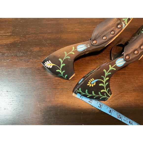 Mystique Wedge Sandals Floral Painted Brown Leather Adjustable‎ Buckle Size 9 - Picture 11 of 12